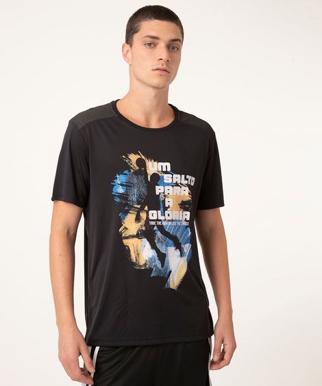 camiseta esportiva manga curta basquete preta