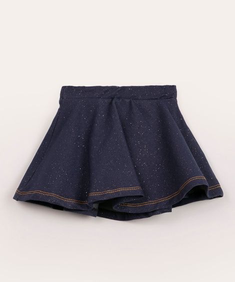 short saia infantil com glitter azul escuro