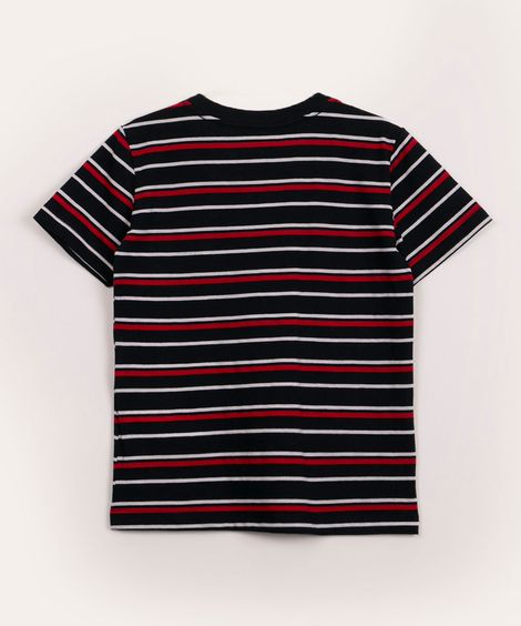 camiseta infantil listrada manga curta azul marinho