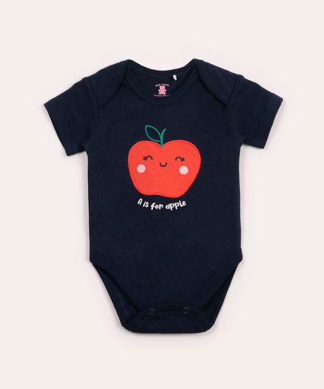 body infantil manga curta maçã azul marinho