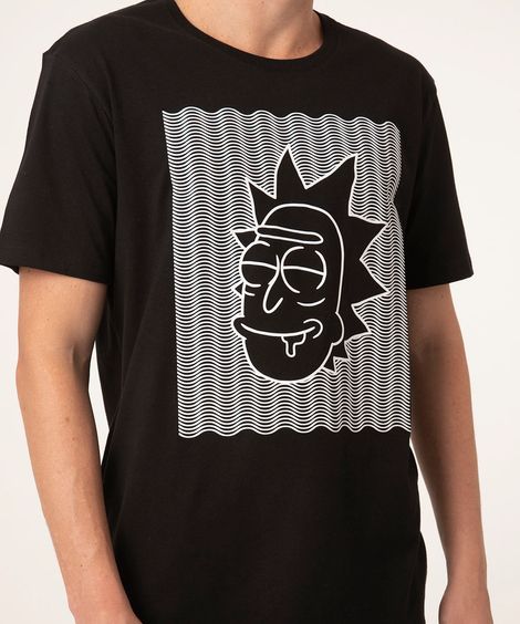camiseta de algodão manga curta rick and morty preta