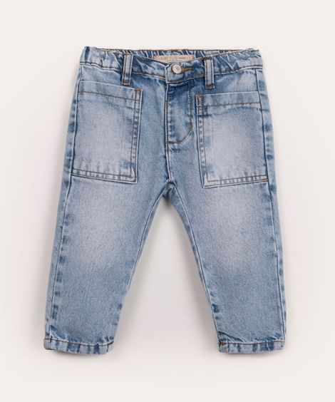 calça infantil jeans carrot cós elástico azul médio
