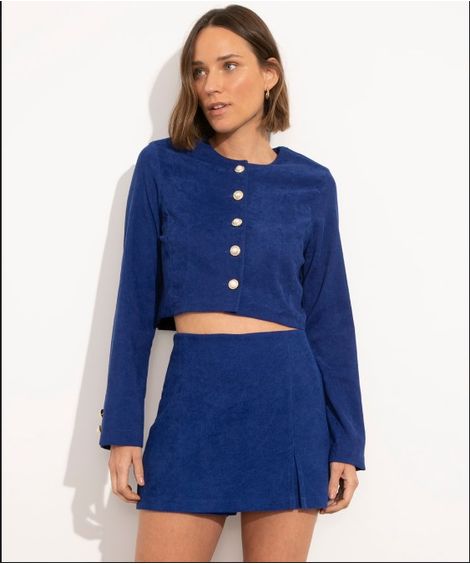 short saia de veludo mindset azul escuro