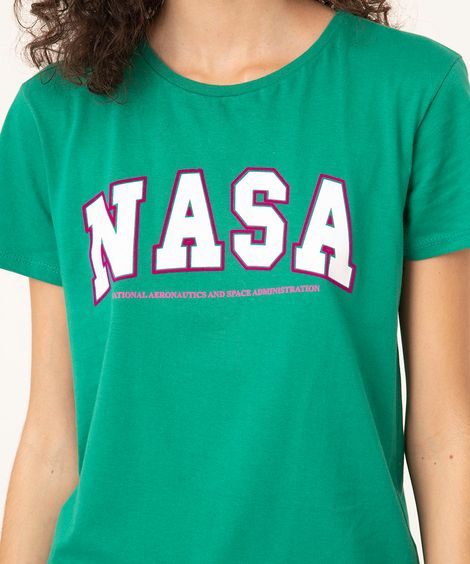 camiseta de algodão manga curta nasa verde