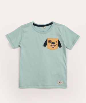 camiseta infantil manga curta cachorro verde