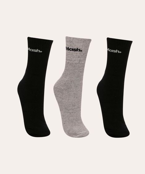 Kit de 3 Meias Masculinas Mash Cano Médio Preto