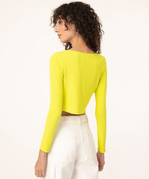 blusa canelada cropped manga longa corrente verde lima