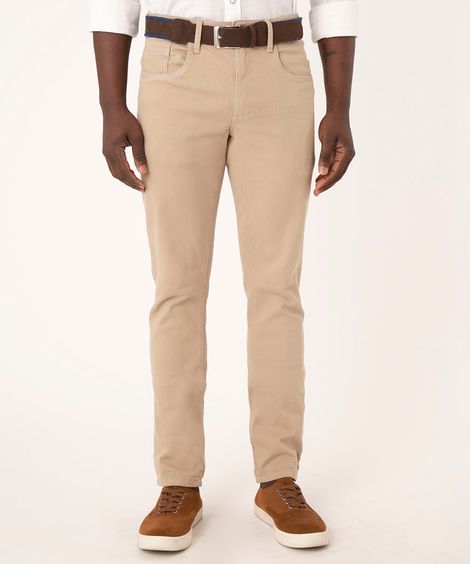 calça slim chino com cinto kaki