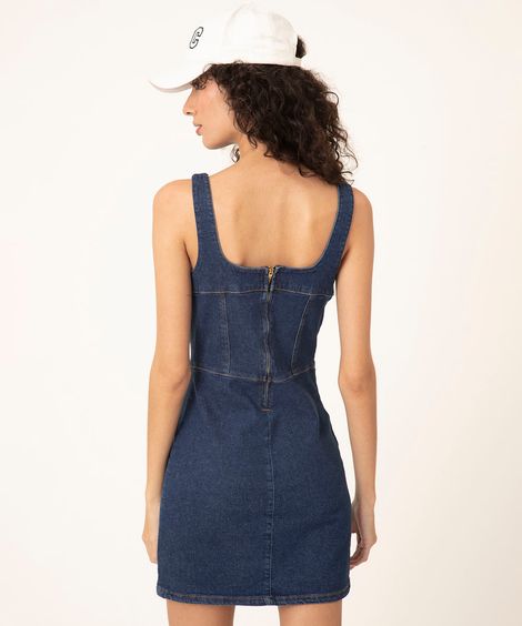 vestido curto jeans corset alça média azul escuro