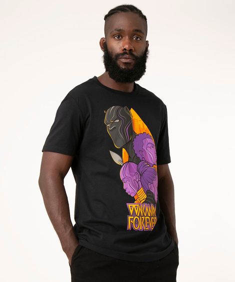 camiseta de algodão pantera negra marvel o poder é nosso preta