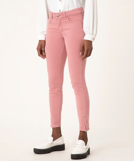 calça de sarja super skinny cintura média rosa