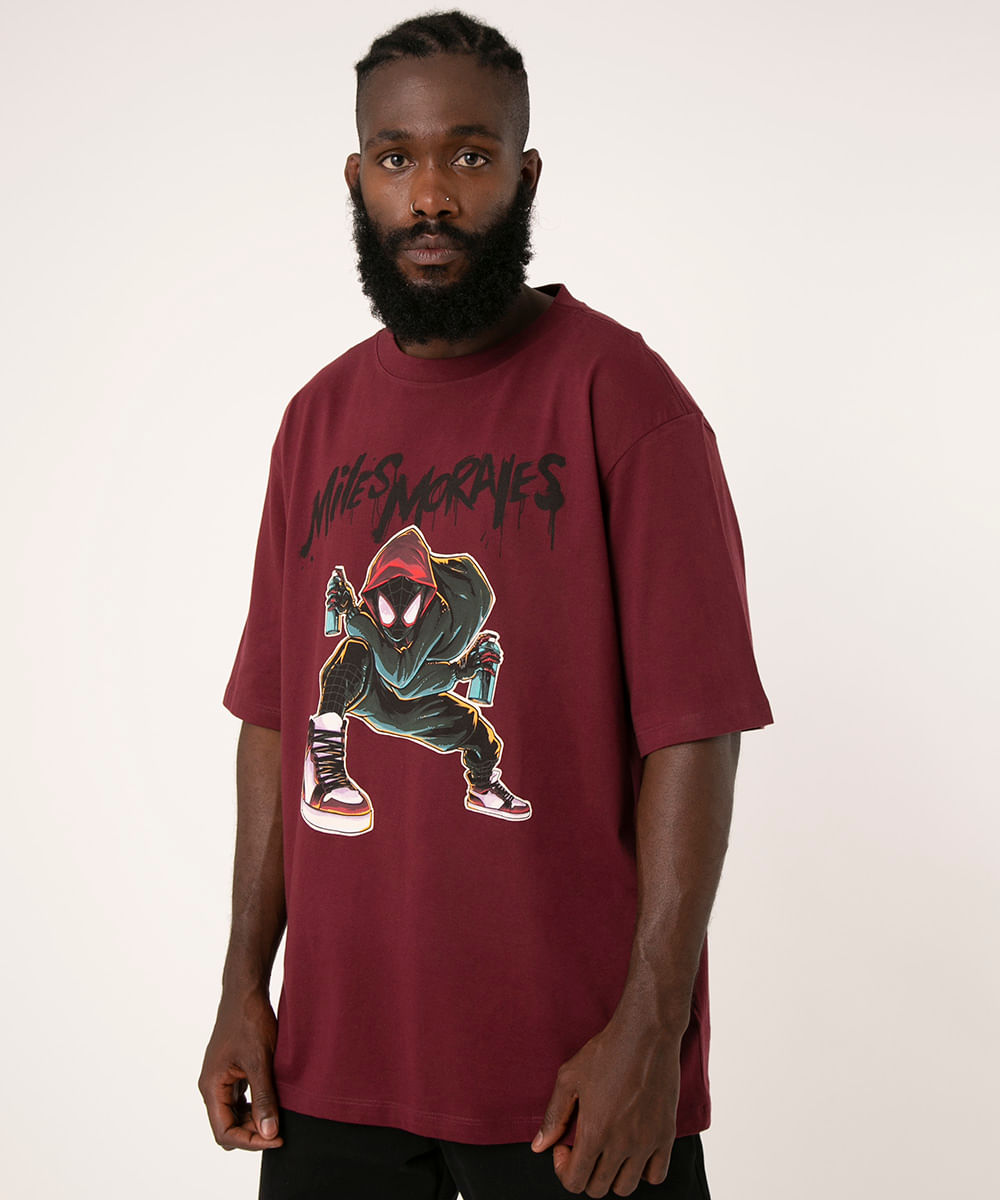 camiseta oversized de algodão miles morales marvel o poder é nosso vinho Menor preço em camiseta oversized de algodão miles morales marvel o poder é nosso vinho