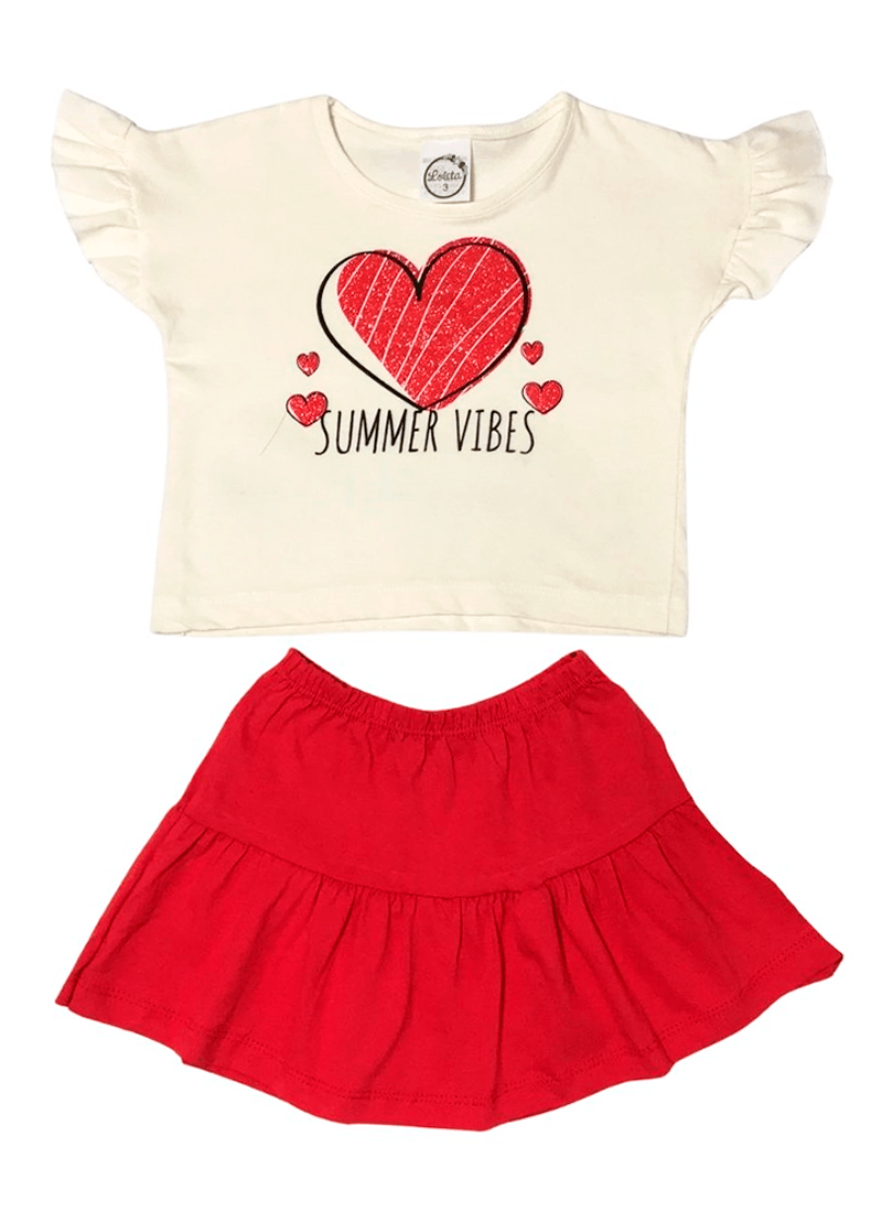 conjunto infantil menina cropped com saia summer vibes vermelho