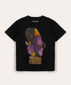 camiseta infantil de algodão pantera negra marvel o poder é nosso preta