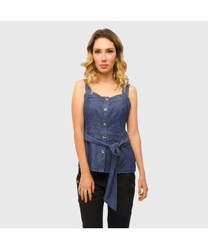 Blusa Jeans Cinto Miss Joy 5245 Azul