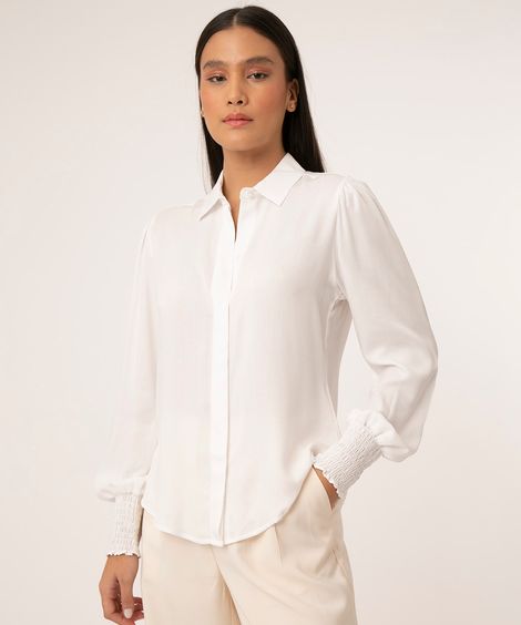 Camisa de Viscose Manga Bufante Off White