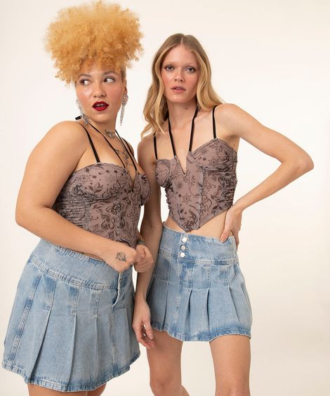 blusa corset alça fina tattoo duda beat kaki