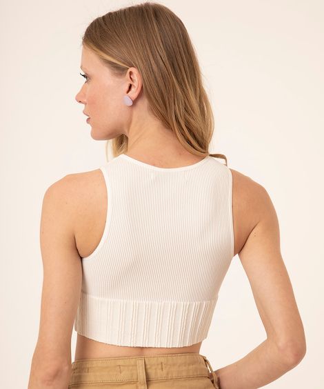 regata cropped cavada canelada de poliamida off white