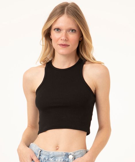 regata cropped cavada canelada preta
