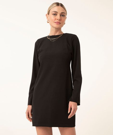vestido curto manga sino com ombreira preto