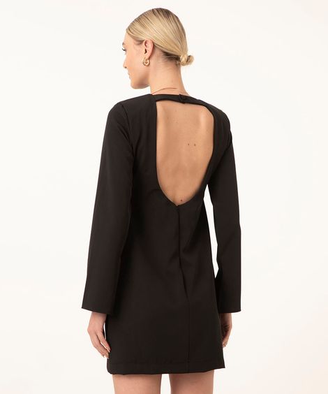 vestido curto manga sino com ombreira preto