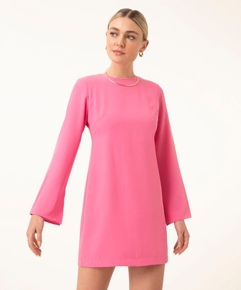 vestido curto manga sino com ombreira rosa