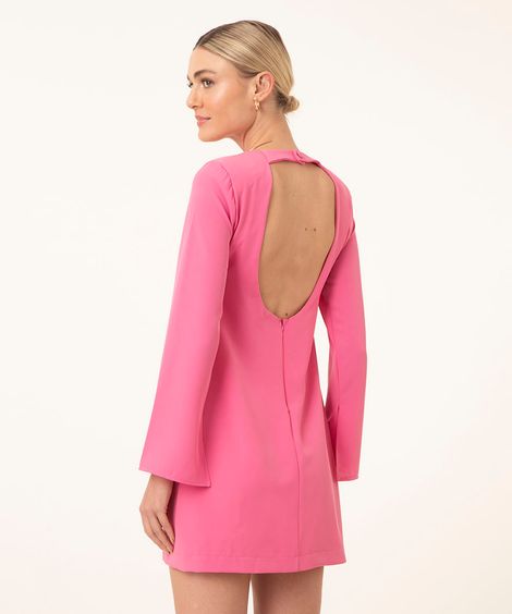 vestido curto manga sino com ombreira rosa