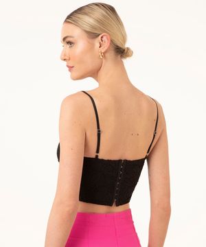 top corset de renda alça fina preto