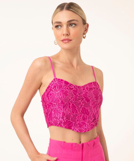 top corset de renda alça fina pink
