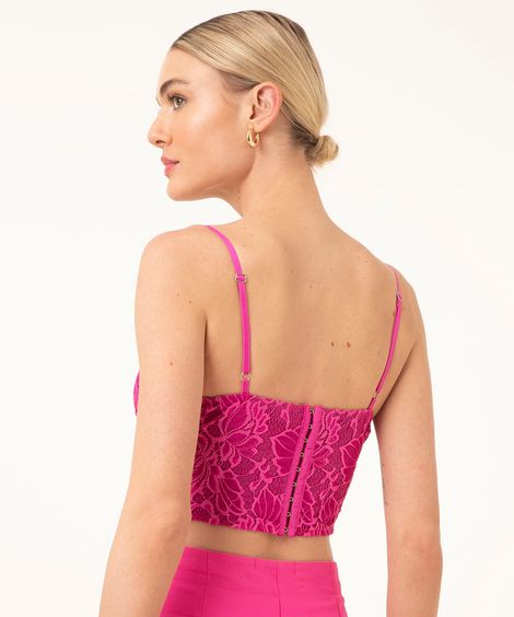 top corset de renda alça fina pink