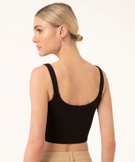 Regata Cropped Corset  com Strass Alça Média Preto