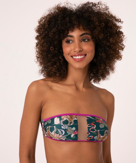 biquíni top faixa tule floresta com proteção uv50+ verde