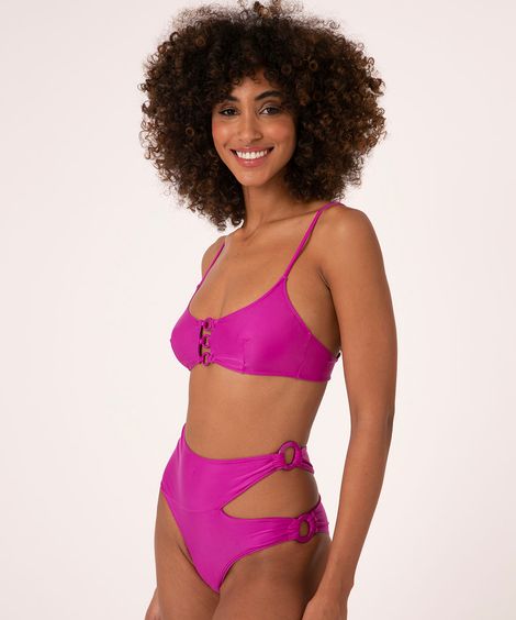 biquíni calcinha tanga hot pants cut out argola com proteção uv50+ rosa