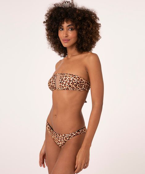 biquíni calcinha asa delta dupla face animal print com proteção uv50+ marrom