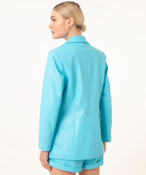 blazer alongado de pu azul turquesa