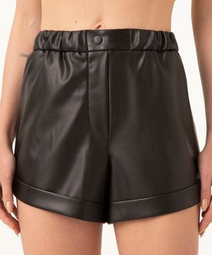 short de pu cintura alta preto