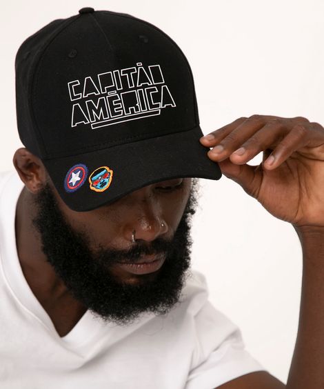 boné aba curva capitão américa marvel o poder é nosso preto