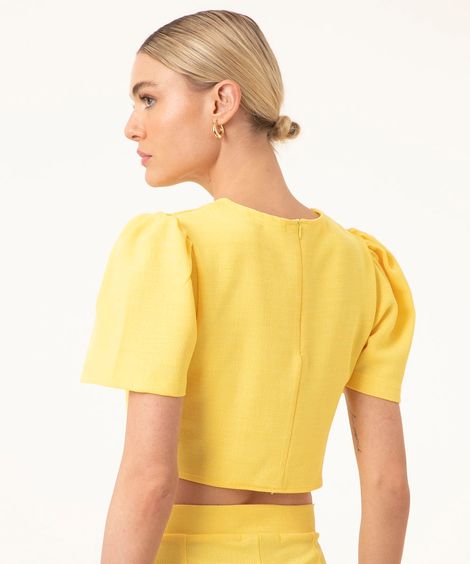 blusa cropped cut out manga bufante amarela