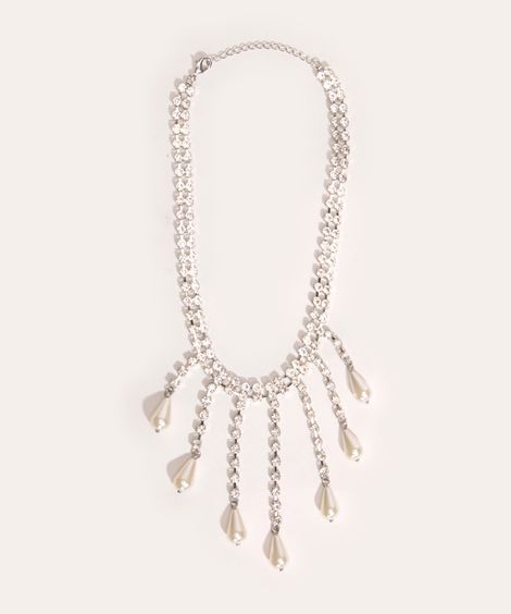 colar franja de strass com pingente duda beat prateado
