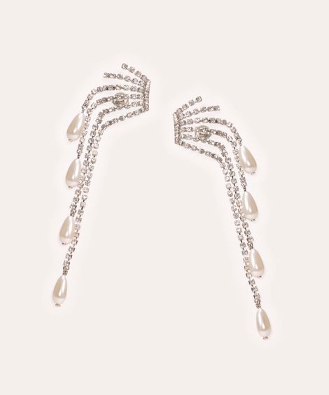 brinco franja de strass com pingente duda beat prateado