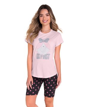 Pijama Manga Curta com Bermuda Ciclista Black and Pink