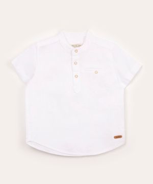 camisa infantil manga curta gola padre com bolso  off white