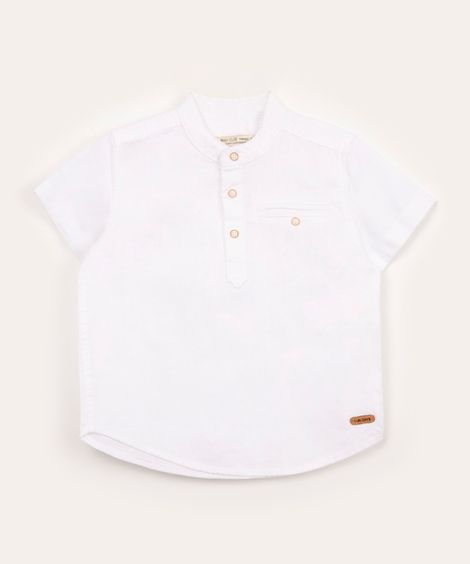 camisa infantil manga curta gola padre com bolso  off white
