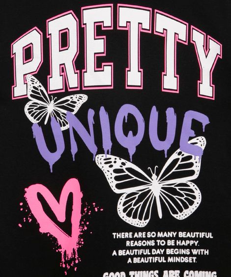 camiseta infantil oversized manga curta pretty preto
