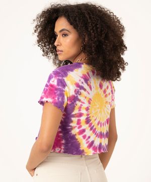 camiseta cropped tie dye manga curta rosa