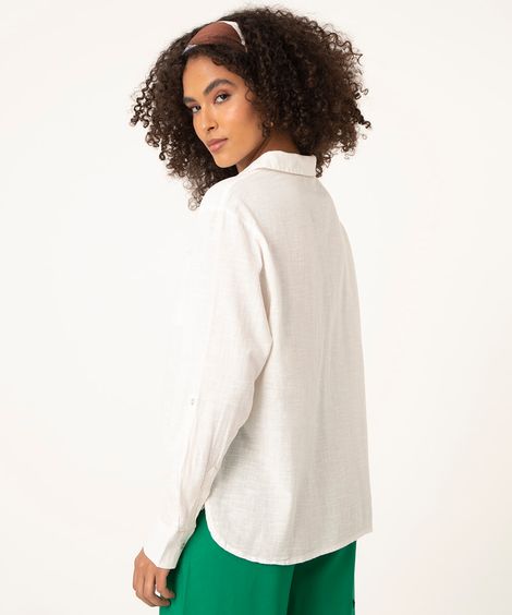 camisa de algodão manga longa off white