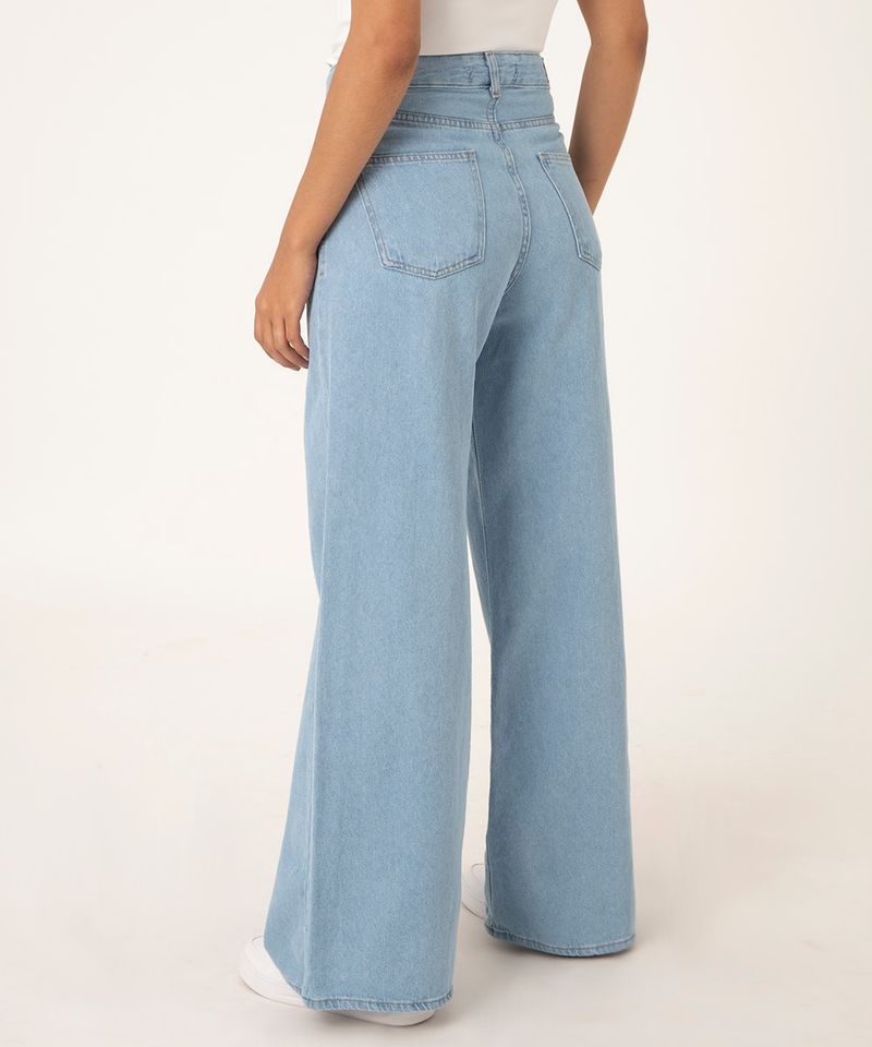 calça jeans wide leg cintura super alta azul claro - C&A