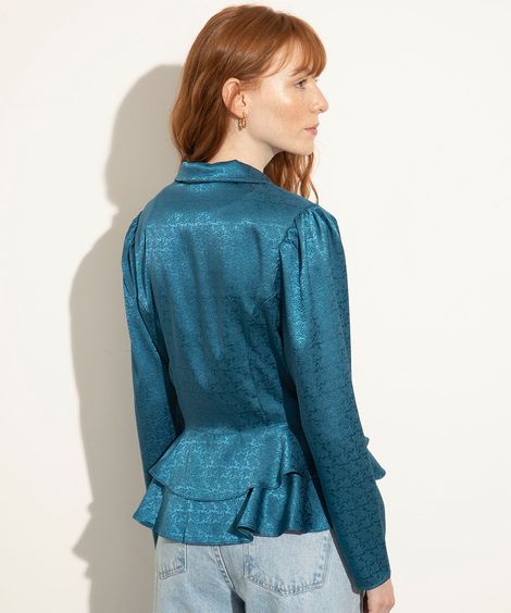 blusa de cetim com babados mindset azul