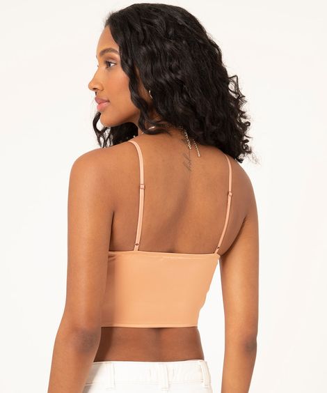 top cropped corset de cetim alça fina  bege