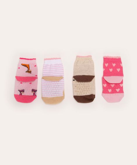 kit de 4 meias infantis cano médio bichos multicor